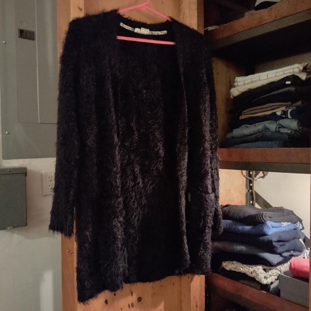 Spun Mohair knit Ultra plush shag vintage Roxy cardigan beach pockets